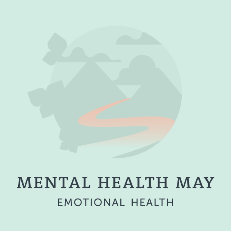 Graphic for Mental Health May featuring one of the four pillars of mental health: emotional health (represented as the river in the graphic)