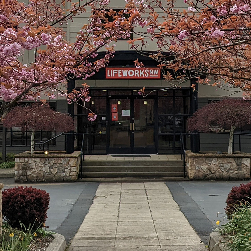 Photo of the front entrance to LifeWorks NW's Sylvan Site.